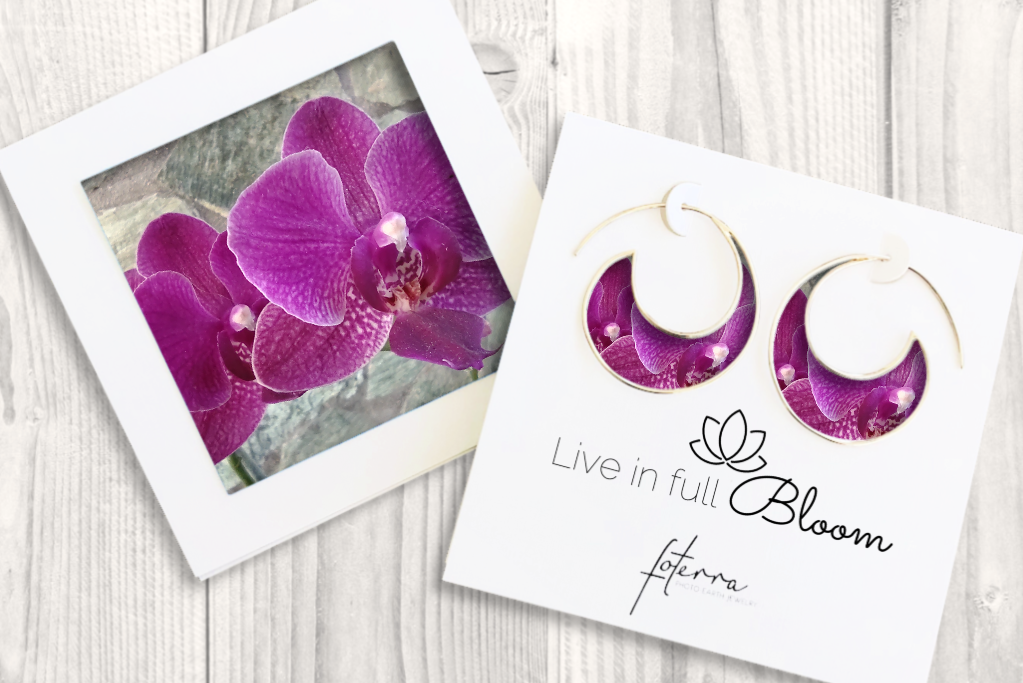 Purple orchid wave earrings - photo jewelry as a unique mother's day gift idea