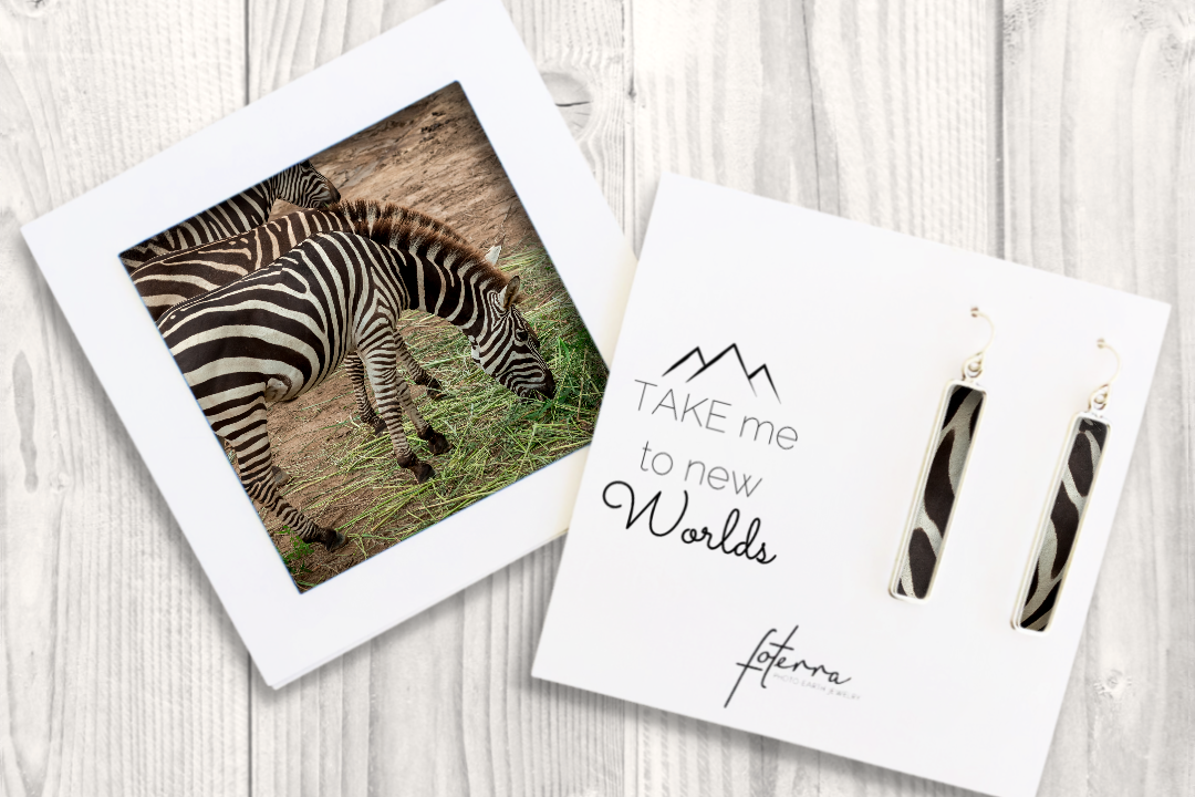 Zebra print short bar photo earrings - photo jewelry collection