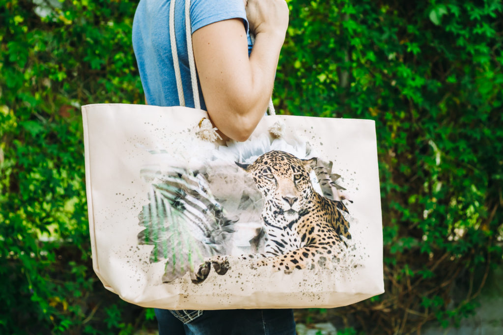giant canvas bag with jaguar design