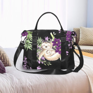 purple floral sloth travel duffle bag