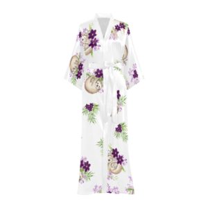 Purple Floral Sloth Long Kimono Robe